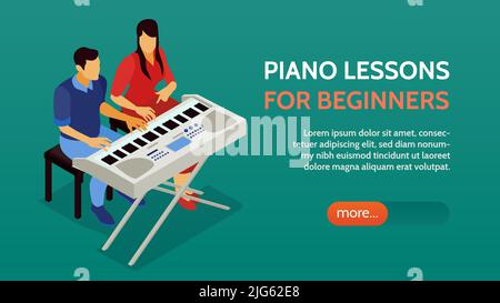 Cours de piano électronique pour débutants intermédiaire avancé clavier compétences techniques en ligne isométrique horizontale page web bannière illustration vectorielle Illustration de Vecteur