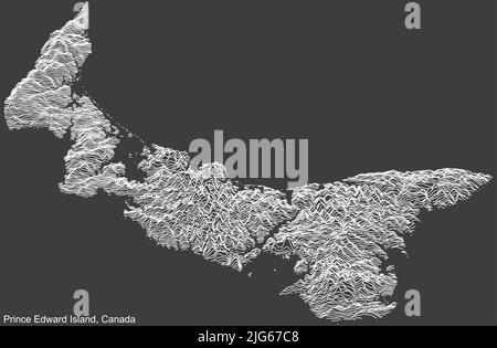 Carte topographique de relief négatif de la province canadienne de L'ÎLE-DU-PRINCE-ÉDOUARD, CANADA avec lignes de contour blanches sur fond gris foncé Illustration de Vecteur