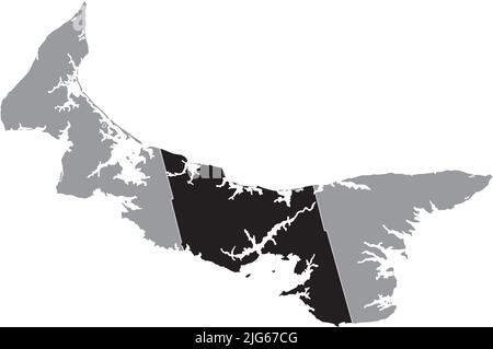 Noir plat blanc carte d'emplacement en surbrillance du COMTÉ DE QUEENS carte administrative grise des comtés de la province canadienne de l'Île-du-Prince-Édouard Illustration de Vecteur