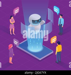 Concept Chatbot avec support technique et symboles de travail illustration vectorielle isométrique Illustration de Vecteur