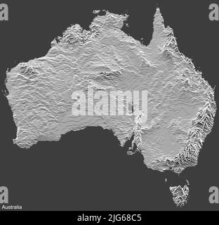 Carte topographique de relief négatif de L'AUSTRALIE avec lignes de contour blanches sur fond gris foncé Illustration de Vecteur