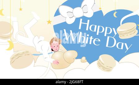 Illustration vectorielle plate Happy White Day Celebration. Tradition des hommes offrant des cadeaux aux femmes le 14th mars. Saint-Valentin Retour Japon événement. Illustration de Vecteur