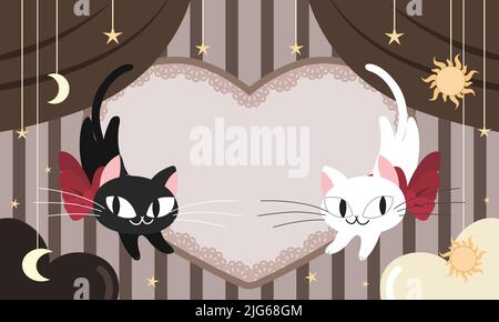 Illustration vectorielle du modèle d'arrière-plan de célébration de la Saint-Valentin. Carte de vœux ou bannière d'amour. Une carte d'amour de chat noir et blanc. Illustration de Vecteur