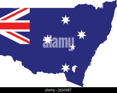 Carte de drapeau administratif à vecteur plat de l'état australien de LA NOUVELLE-GALLES DU SUD combinée avec le drapeau officiel de L'AUSTRALIE Illustration de Vecteur