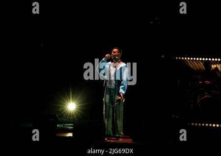 Rome, Italie. 07th juillet 2022. Mahmood chantant sur scène pendant Mahmood - Ghettolimpo Tour 2022, concert de musique de chanteur italien à Rome, Italie, juillet 7 2022 crédit: Agence de photo indépendante/Alamy Live News Banque D'Images