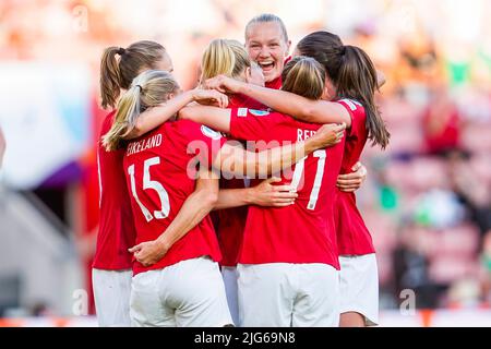 Brighton, Angleterre 20220707.l'équipe norvégienne applaudit après un but de Julie Blakstad lors du match de football entre la Norvège et l'Irlande du Nord au stade St. Mary's de Southampton. Photo: Terje Pedersen / NTB Banque D'Images