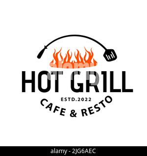 Vintage grill barbecue Hot Girl logo, feu flamme logo design modèle vectoriel Illustration de Vecteur