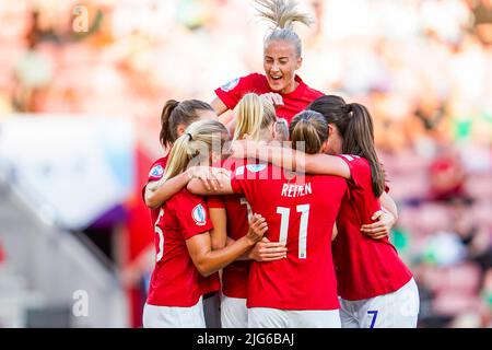 Brighton, Angleterre 20220707.l'équipe norvégienne applaudit après un but de Julie Blakstad lors du match de football entre la Norvège et l'Irlande du Nord au stade St. Mary's de Southampton. Photo: Terje Pedersen / NTB Banque D'Images