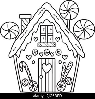 Noël maison de pain d'épice page de coloriage isolée Illustration de Vecteur