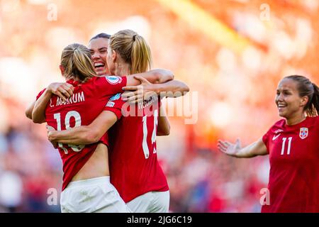 Brighton, Angleterre 20220707.l'équipe norvégienne applaudit après un but de Frida Maanum lors du match de football entre la Norvège et l'Irlande du Nord au stade St. Mary's de Southampton. Photo: Terje Pedersen / NTB Banque D'Images