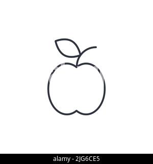 Apple avec illustration vectorielle d'icône de ligne de feuille. Trait noir de fruit sur un objet isolé d'arrière-plan blanc. Silhouette simple aliments biologiques sains Illustration de Vecteur