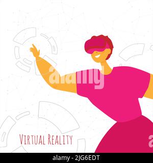 Réalité virtuelle VR concept. Homme portant des lunettes de réalité virtuelle. Illustration vectorielle Illustration de Vecteur