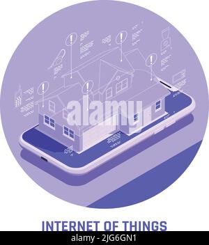 Composition isométrique circulaire de couleur IOT avec modèle de maison 3D sur une illustration vectorielle d'écran de tablette Illustration de Vecteur