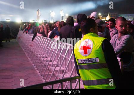 Liège, Belgique, 07 juillet 2022. Illustration prise lors du premier jour du festival de musique les Ardentes à Liège, jeudi 07 juillet 2022. L'édition 15th du festival se déroule de 7 juillet à 10 juillet. Les éditions 2020 et 2021 du festival ont dû être annulées en raison de la pandémie du virus Corona. BELGA PHOTO THOMAS MICHIELS Banque D'Images