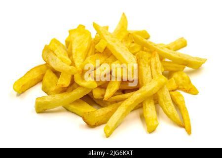 Pommes de terre frites. Frites isolées sur fond blanc. Gros plan Banque D'Images