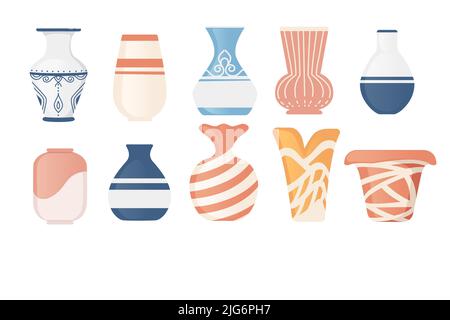 Ensemble de vases modernes en céramique de poterie de coloret pour fleurs illustration vectorielle isolée sur fond blanc Illustration de Vecteur