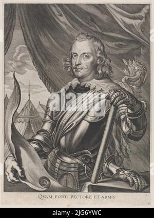 Planche 3: Portrait du cardinal espagnol Ferdinand Infante, en armure militaire; de Guillielmus Becanus, 'Serenissimi Principuis Ferdinandi, Hispaniarum Infantis...', 1636. Banque D'Images