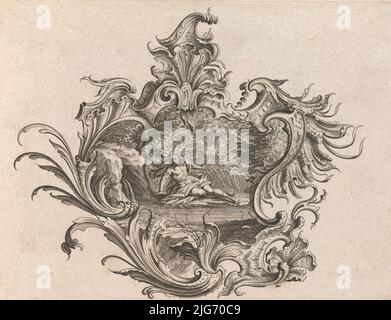 Design pour une cartouche et représentation de 'la lumière', planche 2 de 'Neu Inventierte auf die artigste Famon Sehr nutzliche Schild.', imprimé ca. 1750-56. Banque D'Images