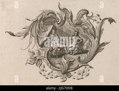 Design pour une cartouche et une représentation de 'goût', planche 4 de 'Neu Inventierte auf die artigste Faon Sehr nutzliche Schild.', imprimé ca. 1750-56. Banque D'Images