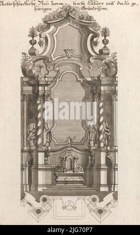 Conception d'un autel monumental, plaque i de 'Unterschiedliche Neu Inventierte Alt&#XE4;re mit darzu geh&#xf6;rigen Profilen U. Grundri&#xdf;en.', imprimé vers 1750-56. Banque D'Images