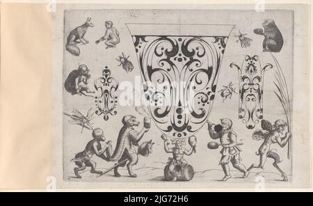 Blackwork Designs with Birds and insectes, plate 7 d'une série d'ornements Blackwork combinés avec des figures, des oiseaux, des animaux et des fleurs, après 1622. Banque D'Images