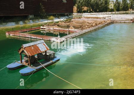 Aérateurs enrichissement en oxygène matériel aquacole dans l'eau avec piscines pour l'élevage de poissons Banque D'Images