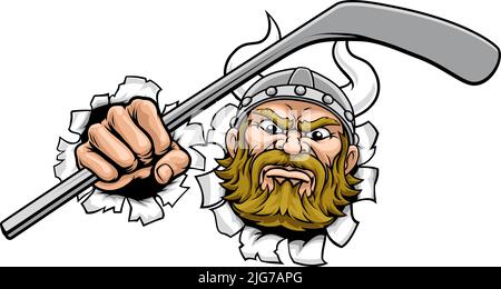 Viking Ice Hockey Sports Mascot Cartoon Illustration de Vecteur