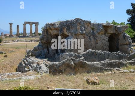 Vue sur le site archéologique de la Corinthe antique sur la Grèce Banque D'Images