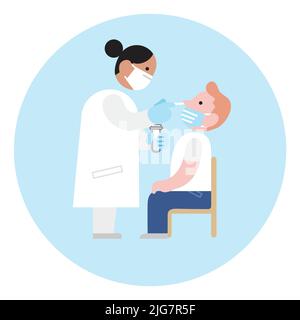 Médecin ou travailleur médical prenant un échantillon sur un patient avec un écouvillon nasal en coton pour tester sa positivité au covid-19 ou au coronavirus. Test d'antigène PCR. Illustration de Vecteur