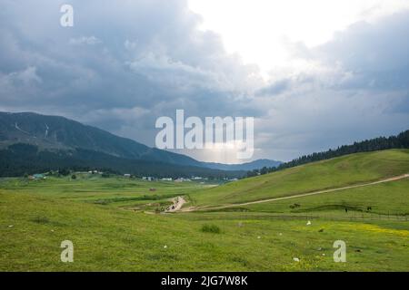 Gulmarg, connu sous le nom de Gulmarag à Kashmiri, est une ville, station de ski de colline, destination populaire de ski Banque D'Images