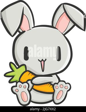 Un clip simple vertical d'un joli lapin avec une carotte Illustration de Vecteur