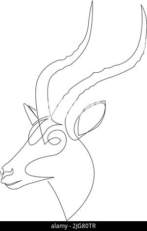Un seul dessin de ligne de la tête d'antilope de beauté pour l'identité de logo. Mascotte d'animaux de mammifères cornés pour icône du parc national de conservation. Continu Illustration de Vecteur