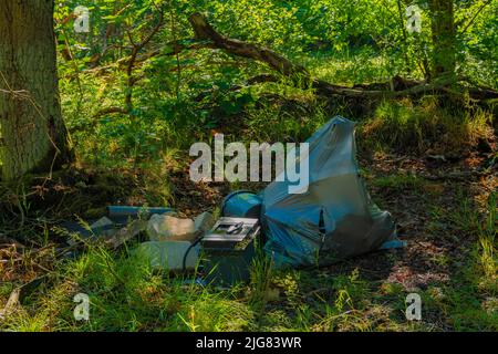 Déchets illégaux déversés dans la forêt en Allemagne près de Berlin Banque D'Images