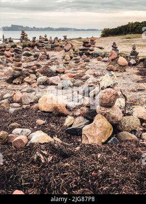 Holnis point, cairn, pierres, plage, Holnis, Glücksburg, Schleswig-Holstein, paysage, automne, nord de l'Allemagne, Allemagne Banque D'Images