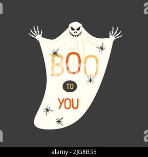 Halloween fantôme Boo visage effrayant esprit ombre illustration vecteur. Halloween signe mignon silhouette blanc fantôme. Personnage terrifiant de l'horreur de wraith Illustration de Vecteur