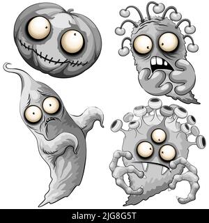 Lot de quatre personnages de craton de Halloween Creepy mignon et drôle Monsters créés avec la technique d'art graphique vectoriel. Illustration de Vecteur