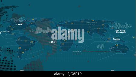 Image du globe et de diverses données sur la carte du monde sur fond vert Banque D'Images