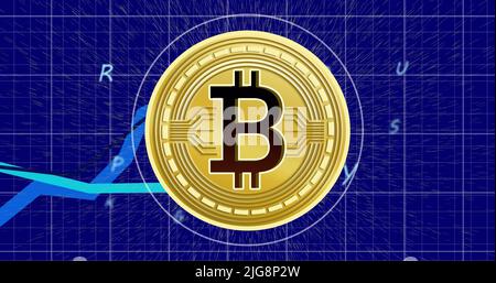 Illustration du texte de départ sur la numérisation de l'oscilloscope et des taches sur fond bleu Banque D'Images
