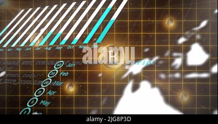 Image du traitement des données et des bitcoins sur fond noir Banque D'Images