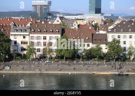 Suisse, Bâle, Oberer Rheinweg Promenade Banque D'Images