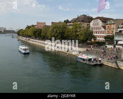 Suisse, Bâle, Unterer Rheinweg Promenade Banque D'Images