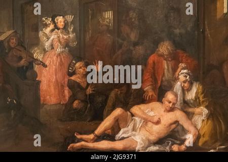 Peinture de la progression du Rake intitulée 'The Mad House' par William Hogarth Banque D'Images