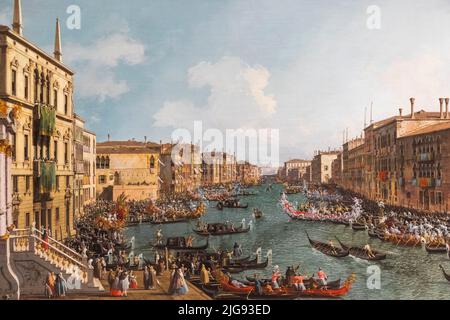 Peinture intitulée 'A Regatta on the Grand Canal' par l'artiste italien Canaletto en date de 1740 Banque D'Images