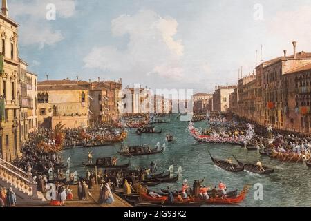 Peinture intitulée 'A Regatta on the Grand Canal' par l'artiste italien Canaletto en date de 1740 Banque D'Images