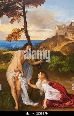 Peinture intitulée 'Noli me Tangere' par l'artiste italien Titien (Tiziano) en date de 1514 Banque D'Images