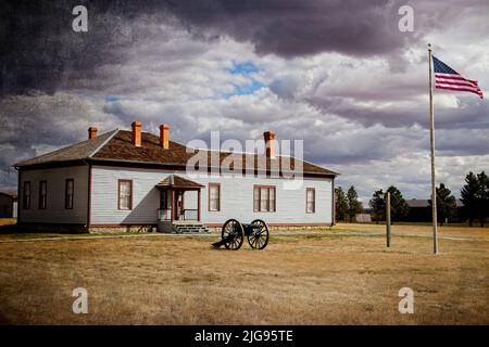 En 1881, Bull assis arrive à fort Buford, près de Willison, dans le Dakota du Nord. Il a remis son fusil au major David Brotherton, à ce site restauré. Banque D'Images