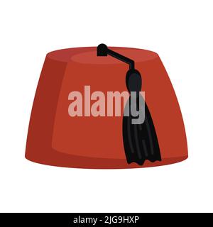 Icône d'illustration vectorielle Fez Hat. Casquette avec symbole turc et tête traditionnelle musulmane avec pampille. Dinde habillement culture accessoire ethnique et fashi rétro Illustration de Vecteur