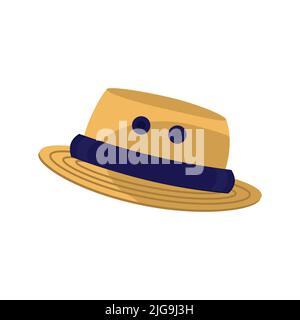 Illustration de l'icône vectorielle Panama Hat. Accessoire de mode blanc isolé et motif casquette d'été. Icône de tête Fedora et style de coiffure en paille. Illustration de Vecteur