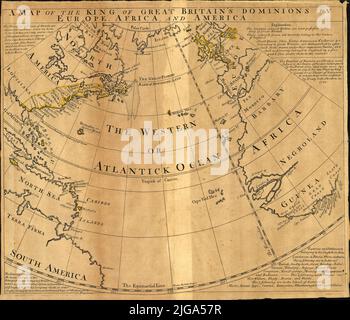 Carte des dominons du roi de Grande-Bretagne en Europe, en Afrique et en Amérique, 1759, par Emanuel Bowen Banque D'Images