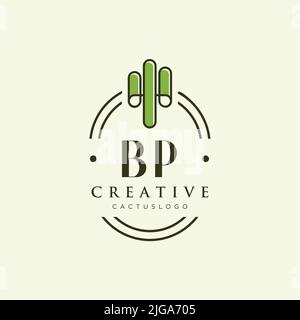 BP lettre initiale vert cactus logo modèle vecteur Illustration de Vecteur